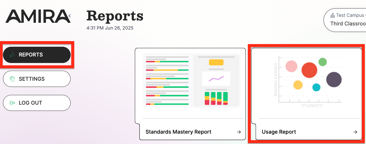 Teacher Reports: Usage Report